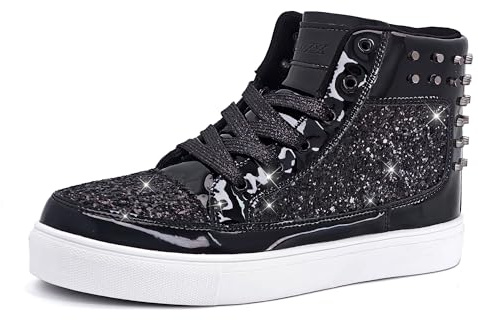 IGxx Glitter Rivet Shoes Men Disco Punk High Top Women Sneakers Black 11