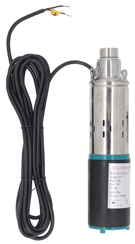 Jiawu Dränkbar Brunnspump, 1,2 M3/h Flödeshastighet 30 M Huvud 12V Soldriven Djupbrunnspump, Skruvpump i Rostfritt Stål med 7 M Nätsladd och NPT 3/4 Utlopp för Industriell Bevattning