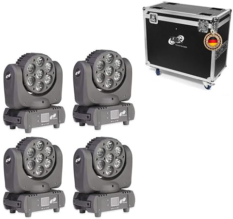 ETEC Professional LED Moving Head Beam 7Q Washer 7x15 Watt RGBW OSRAM SET mit Flightcase Tourpack DMX Disco Party DJ Club Matrixfunktion Pixelsteuerung Veranstaltung Bühnenbeleuchtung