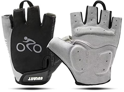 EULANT Medio Dedo Guantes de Bicicleta, Guantes Cortos Bici Verano, Ligero Guantes Deportivos Mujer y Hombre para Ciclismo Corriendo Musculacion Gimnasio,Gris,L