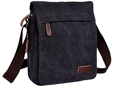 AYES Canvas Messenger Bag for Men, Durable Waterproof Satchel | Canvas Crossbody Shoulder Bag with 3 Shockproof Pockets, Expandable Zip，Interior 8.3×11.5In, Travel Ready, Daily Use