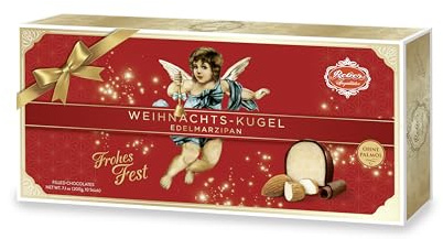 Reber Edelmarzipan-Kugeln – 10er Packung in der Weihnachts-Edition – Kugeln aus Zartbitter-Schokolade und Marzipan