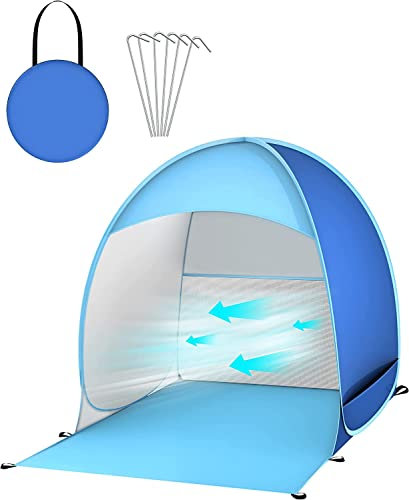 Strandmuschel Pop Up, Strandzelt für 2-3 Personen, Strandmuschel Baby UV Schutz, Tragbar Extra Light Strandzelt, für Familie Strand Camping, Wanderausflug, Garten, Grillparty