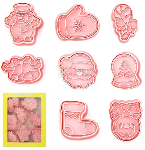 YEJAHY 8 Stück Weihnachts-Ausstechformen, Kunststoff-Keksausstecher, Weihnachtsformen, Ausstechform, Keksstempel, Form für Kekse, Kuchen, Schokolade, Weihnachtsbacken (B)