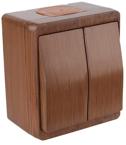 Interruttore a parete a 2 ingressi (on/off), interruttore seriale, effetto legno, colore legno, imitazione di noce, IP44, adatto per ambienti umidi, mutlusan, serie AP NEMLIYER