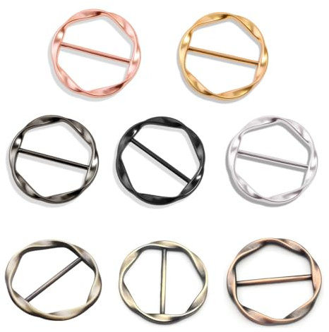 EIHI 8 Stück Metall T Shirt Clips, Broschen für Kleidung, Anstecknadeln für Damen, Seiden Schal Ring Clip T Shirt Krawatten Clips für Kleidung Eckknopf Metall runder Kreis Clip Schnalle