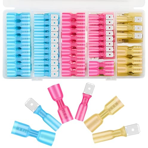Chanzon Spade Connectors Kit Quick Disconnect 22-18,16-14,12-10AWG Heat Shrink Male & Female 1/4 Crimp Wire Electrical Wiring Terminals Gauge Assorted Waterproof for Marine Automotive Boat(UL Listed)