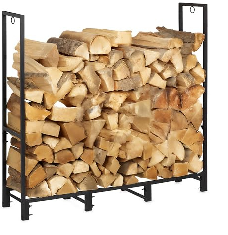 Relaxdays Rangement XL Bois de cheminée, Support Acier, bûches de 26,5 cm, extérieur, HxLxP: env. 116x121x30,5 cm, Noir