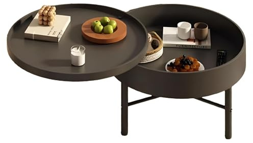 Eiauiuo Couchtisch Runde Drehbar Wohnzimmertisch mit Verstecken Stauraum Modern Einfach Beistelltisch aus Mdf Desktop & Metall Stützbein Abgerundeten Ecken Schlafzimmertisch Sofatisch Nachttisch Ø60cm
