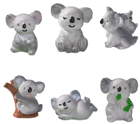 LGWJHCY Figurines miniatures koala, 6 couleurs mixtes, figurines d'animaux koala, parfaites pour décorer les étagères de livres, les décorations de gâteaux, les décorations miniatures de fées de