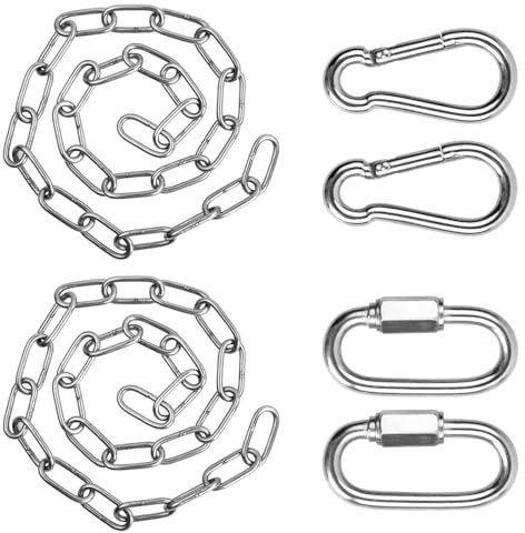 Dokeno 2 Piezas 0.6 cm Cadena de Acero Inoxidable 304 0.3 mm Cadena de Metal Acero inoxidable con Mosquetón Cadena de Acero Redondo de Eslabones Largos para Colgar en Vallas, Cadena de Perro para Ca