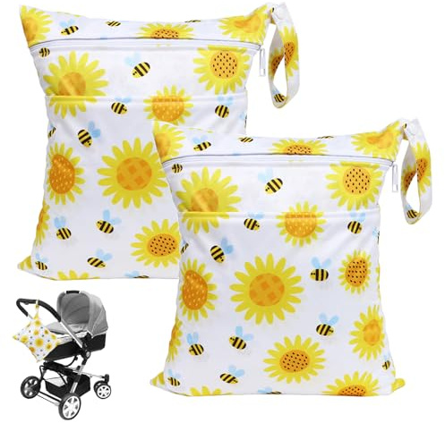 DMNQ 2 Pezzi Grande Riutilizzabile Wet Bag,Resistente All'acqua Porta Pannolini,Con Cerniera Sacchetto Stoffa Asilo,Facile da Piegare,Adatto a Neonati e Adulti Viaggi Nuoto Itness Shopping (36×30 Cm)
