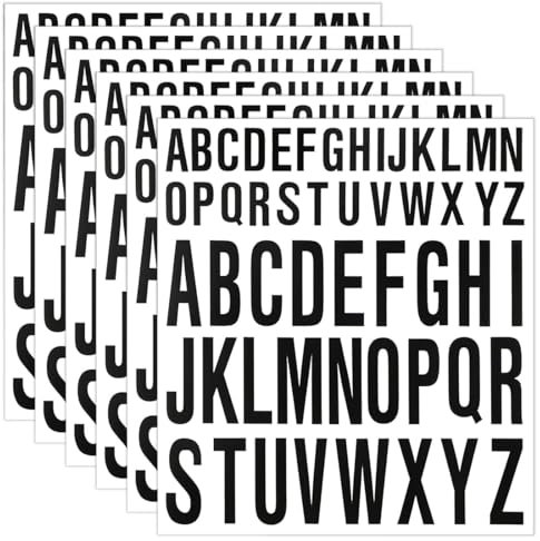 Pegatinas de Letras del Alfabeto Grandes, 2,5 cm 5 cm Vinilo Autoadhesivo para Pared, Impermeables para Manualidades, Buzones - 6 Hojas (Negro)