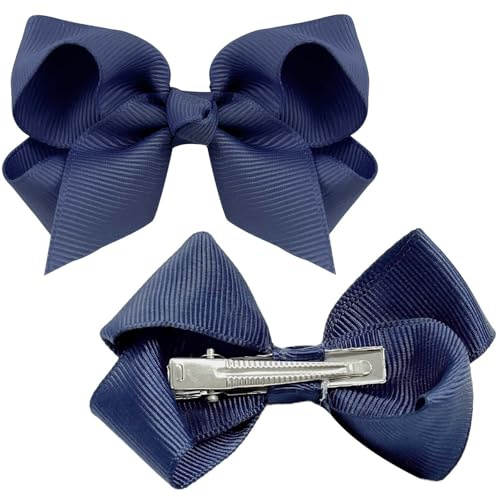 2 fermagli per capelli con fiocco, 7,6 cm, con clip a becco d'anatra, per bambini, ragazze, donne (blu scuro)