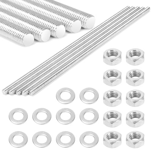 5 Pièces Tige Filetée M8 x 300mm, Filetage Intérieur Métrique avec Écrous & Rondelles, Tige Filetée Entièrement Acier Galvanisé pour Le Montage De Meubles