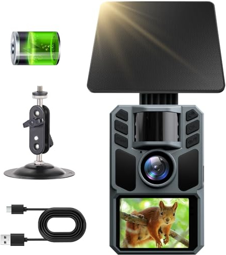 FKPCAM 4K 64MP Caméra de Chasse Solaire avec 5000mAh Batterie Rechargeable, Camera Chasse, 850nm LED Camera Infrarouge Vision Nocturne Animaux Caméra