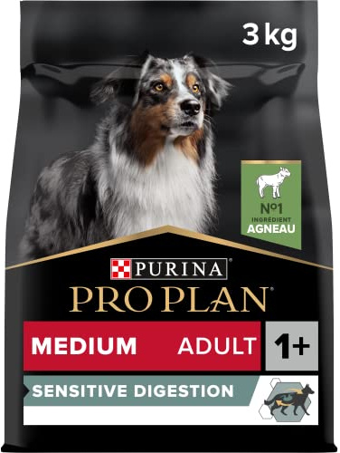PURINA PRO PLAN | Sensitive Digestion | Croquettes complètes pour chien adulte de moyenne taille | Favorise un système digestif sain | Riche en Agneau | Croquettes | Sac | 3 Kg