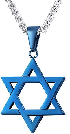 U7 Herren Kette blau Edelstahl Magen David Anhänger mit 3mm 55cm Weizenkette Judische Davidstern Halskette religiöser Judentum Modeschmuck Geschenk für Christen