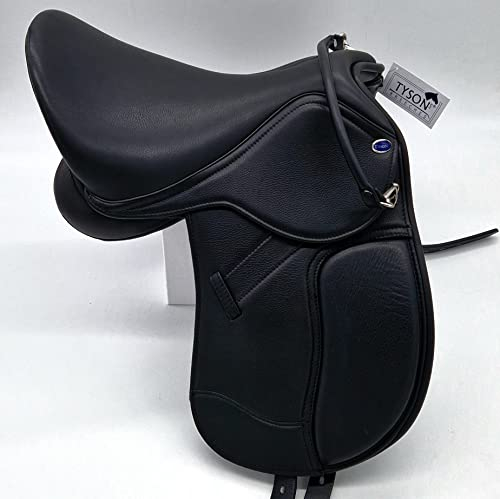 Ledersattel Diamont 15 Zoll Mono Blatt Leder Sattel Glitzer + Kopfeisen verstellbar Schwarz Weiss Tysons Shetty Monoblatt Welsh Kindersattel