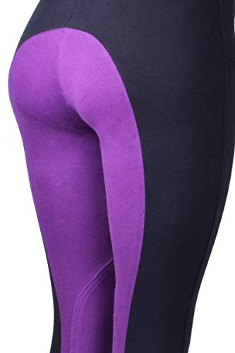 Astile Equestrian Childrens/Kids Horse Riding Jodhpurs/Breeches from 18 to 28 Waist Soft Stretchy (Black/Purple, 28'' Waist)