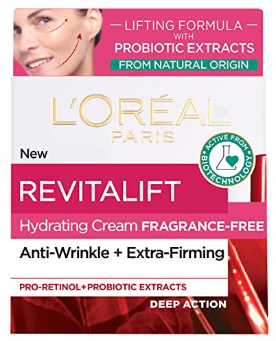 L’Oréal Paris Revitalift Hydrating Fragrance-Free Day Cream, Visibly Lift, Firm and Moisturise Skin, Formulated with With Natural Probiotic Extracts, 50ml