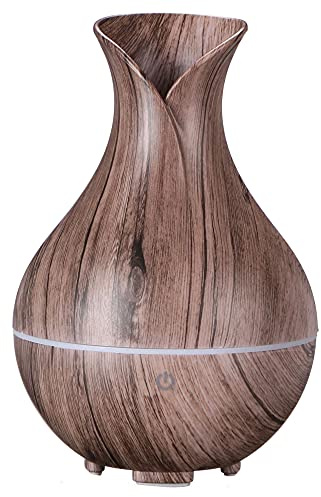 SIXTOL Bloom Aroma Difuzer 200 ml | Ultraljudsluftfuktare | För luftfuktare och doftning hemma, sovrum, kontor | Aromaterapi | För eteriska oljor (grått trä)