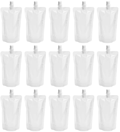 Luxshiny 50pcs Transparent Reusable Suction Nozzle Seal Packaging Bag 6.50X3.94X2.36In Portable Drinks Flask Pouch for Outdoor Camping Fishing and Daily Use 250ml