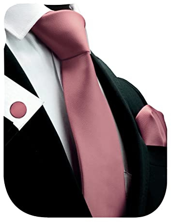 Gusleson Mens Solid Dusty Rose Ties For Wedding Plain Neckties and Pocket Square Cufflinks Sets(UK0789-32)