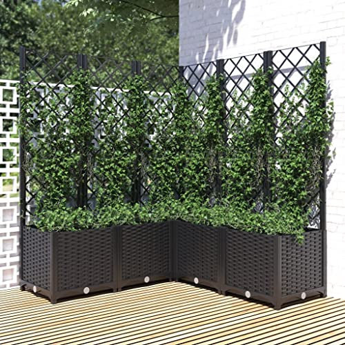 Blumenkasten mit Rankgitter, Pflanzkasten für Kletterpflanzen, Hochbeet mit Spalier, Blumenkübel Pflanzkübel für Garten Hof Balkon, Gartenspalier Rankkasten, Schwarz 120x120x136 cm PP
