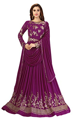 TRENDMALLS Ensemble de costume en georgette brodée Anarkali pour femme - Robe ethnique indienne pakistanaise, violet, Large