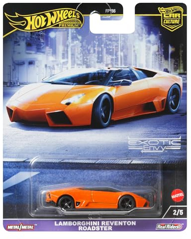 Hot Wheels Premium Car Culture Collectible Toy Car, 1:64 Scale Die-Cast Lamborghini Reventon Roadster, Exotic Envy Vehicle with Real Riders Tires, HKC76