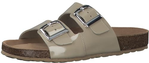 MARCO TOZZI Damen Pantoletten aus Leder Lack, Beige (Pebble Patent), 38 EU