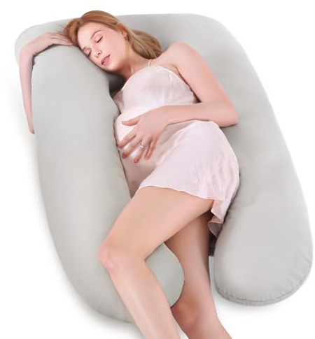 Otauoaea Schwangerschaftskissen, U-förmiges Ganzkörperkissen, Stillkissen XXL, Seitenschläferkissen zum Schlafen für Schwangere mit Abnehmbarem und Waschbarem Bezug aus 100% Baumwolle, 145x70cm(Grau)