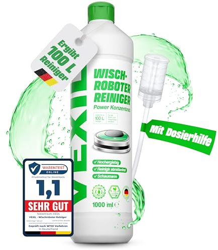 VEXIL Bodenreiniger für Wischroboter – 1L Power Konzentrat (1:100) mit Dosierer – Streifenfrei, schaumarm, biologisch abbaubar – für alle Böden wie Parkett, Fliesen, Laminat – Made in Germany