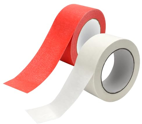 CAREDGO 2 Rollen Kreppband 50mm*50m Malerband Abklebeband Masking Tape Bastelband Krepppapier Klebeband Malerkrepp Malerkreppband Bastelband Maskingtapes für Malerei Handwerk und DIY (Weiß + Rot)
