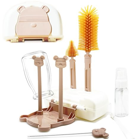 Coffret Goupillon Biberon avec Egouttoir Biberon Brosse 7 Set Ensemble Voyage Nettoyage Goupillon Biberon Silicone - fourni Portable Boite de Rangment
