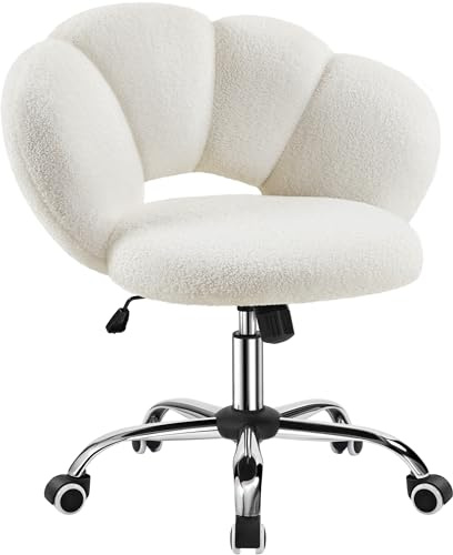 Yaheetech Chaise Bureau Design Nuage Épais Inclinable sans Accoudoirs Blanc | Dossier Large Tissu Bouclette, Charge max 136kg, Roulettes silencieuses, Gain de place, Coiffeuse Bureau Chambre Salon Studio