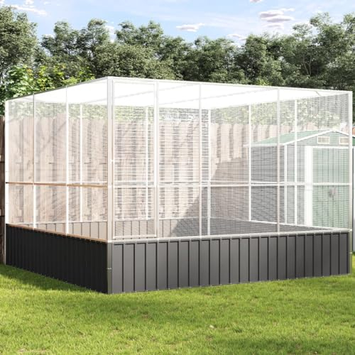 Willood Voliere,Vogelkäfig,Vogelhaus,Verzinkter mit Erweiterung Silbern 311x307x212 cm Stahl,Metallrahmen, Mesh-Design, Haustierstall für draußen