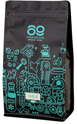 Cafe de Especialidad en Grano | Indian Sarchimor| 100% Arábica | Natural | Fermentación | 84 puntos SCA | Chikmagalur,Karnataka | 500g | 69 CrazyBeans Specialty Coffee | Cafe en Grano Natural Arabica