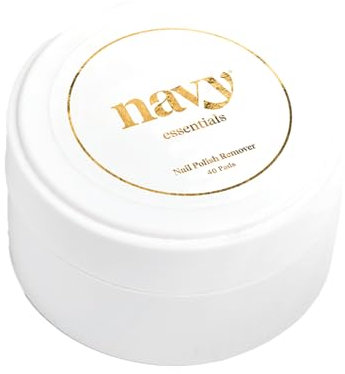 Navy Acetone-Free Nail Varnish Remover Pads 40 Pads | Moisturising & Nourishing Nail Polish Remover Pads for Healthy Nails | Conditioning Formula | Easy Travel Nail Varnish Remover Wipes – Made in UK