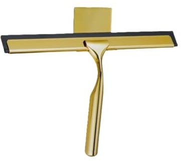 J&V TEXTILES All-Purpose Stainless Steel Shower Squeegee for Glass Doors with Adhesive Hooks, Squeegee for Shower Glass, Bathroom Household Cleaner Tool, 10 Inch (Gold)