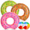 Chennyfun Donut Gonflable Anneau de Natation 5 PCS Jouet, Matelas Gonflable D'été Eau Jouet pour Piscine Plage, Rose, Marron, Vert Ø 90 cm, avec 2 Ballons de Plage, Décoration pour Fête de Piscine