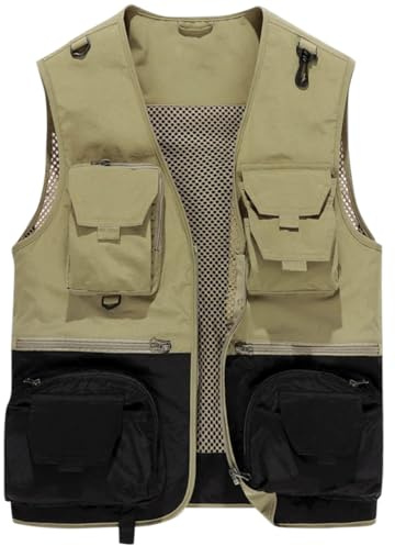 YOUTHUP Fiskeväst för män utomhus sommar verktyg arbete safarivästar flera fickor jakt resor foto Gilet, Khaki, L