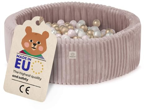MISIOO Bällebad Baby 90x30 cm mit 200 Bällen Ø6 cm – Kinder Bällebad Rund, Weicher Schaumstoff, Bezug Abnehmbar Waschbar, Indoor Spielpool für Kleinkinder