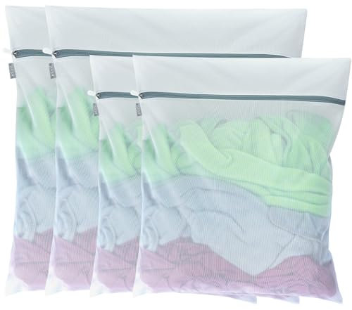 Mesh Laundry Bags, 4 PCS laundry Bags for washing machine， Laundry Bags with zips,Reusable Wash Bags for Clothes, Shoes, Socks, Bra-60x50cm/50x40cm,Grey