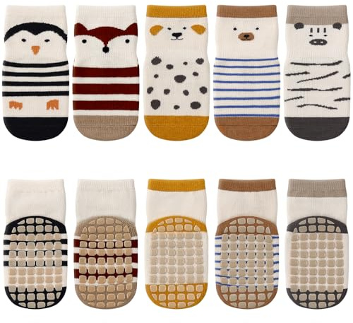 Kyopp 5/10 Pairs Socks Baby and Toddlers with Animal Motifs Cotton Socks, Non-slip Socks
