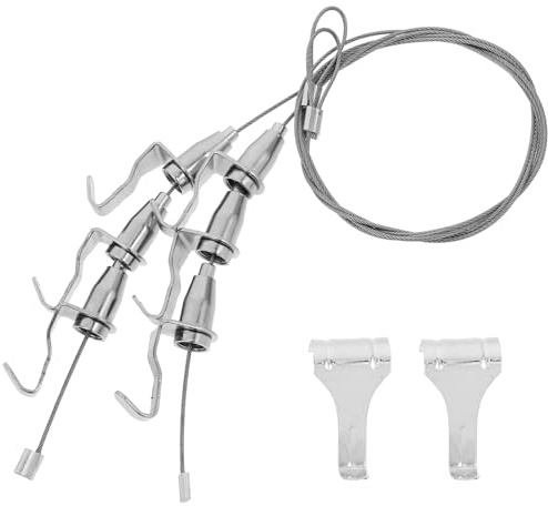HIAKDOFT Kit de Alambre para Colgar Cuadros Ajustable, Acero Resistente Plateado, 2 Piezas 3 Ganchos Regulables, Sistema Multifuncional para Colgar Espejos y Arte en Casa, Uso