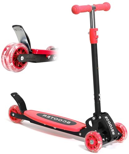3 Wheel Kick Scooter for Kids Ages 6-12, Lean-to-Steer Stable Balance Beginner Scooters - Foldable Light Up Child Scooter with Led Wheels, 3 Height Adjustable,Wide Anti-Slip Deck Outdoor Ride Toy