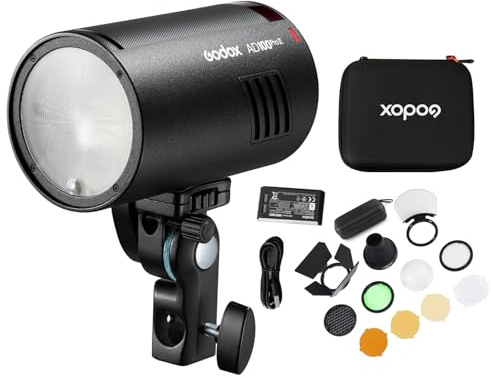 Godox AD100ProII - Flash da studio TTL da 100 W + AK-R1 set, 1/8000 s HSS per fotocamera, 0,01-1,5s, zoom da 28 ~ 85 mm, 490 flash a piena potenza, batteria e caricatore integrati da 2850 mAh