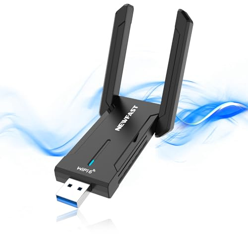 NEWFAST AXE5400Mbps Adaptador WiFi USB para PC Adaptador WiFi6E, USB3.0 Wi-Fi 6 para PC 6GHz/5GHz/2.4GHz Antena WiFi USB Compatible Windows 11/10, MU-MIMO